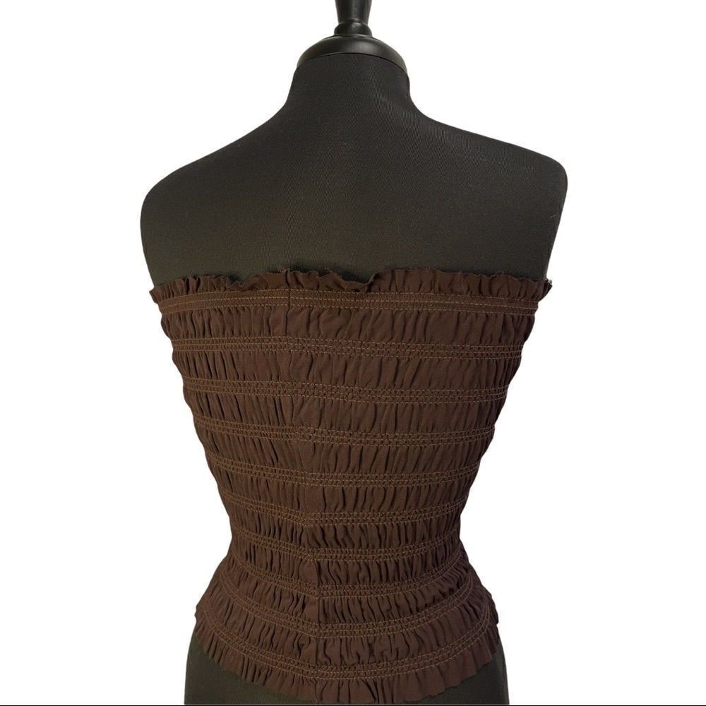 Diane Von Furstenberg Thais Brown Smocked Tube Top Sz 8 F/W 2018 - Picture 10 of 12